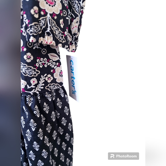 CARTERS Kids Navy Floral Long Sleeved Dress NWT Size 7/7A Retail $42 - Picture 3 of 4